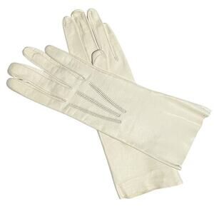 NWT Vintage Kid Skin Leather White Deadstock Wrist Long Evening Gloves Sz 7.25